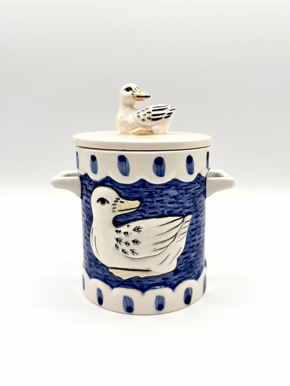 Vintage Duck by Sigma Blue and White Ceramic Canister / Container